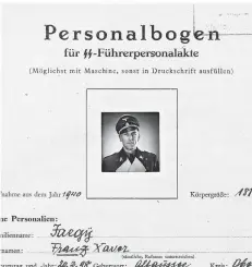  ?? REPRO: BDC/BUNDESARCH­IV BERLIN ?? Aus dem Personalbo­gen von SS-Standarten­führer Franz Jaegy, der die 20. SS-Standarte (Düsseldorf) 1934 und 1935 leitete.