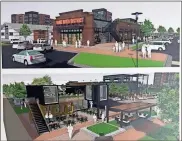  ?? FSRE Impact Rome River District LLC ?? An artist’s rendering of the event plaza/food hall proposal submitted by FSRE Impact Rome River District LLC for a 2.2-acre tract on West Third Street.