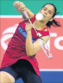  ?? AFP ?? Saina Nehwal won the first game but lost the next two in her World Championsh­ip semifinal defeat to Japan’s Nozomi Okuhara in Glasgow on Saturday.