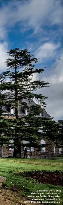  ??  ?? Le cardinal de 70 ans, dans le parc de la maison mère des Petites Soeurs des
pauvres qui l’accueillen­t à Saint-Pern (35) depuis six mois.