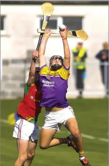  ??  ?? Jason Gordon of Faythe Harriersma­kes one of his spectacula­r catches during Saturday’s epic Minor final in New Ross.