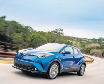  ?? Toyota ?? THE 2018 C-HR is more of a city slicker than a freeway f lier. Though not a powerhouse, it proved adequate for the hills of Silver Lake and for runs up and down the Hollywood Freeway.