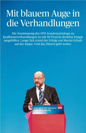  ?? FOTO: ACTION PRESS ?? SPD-Chef Martin Schulz hielt vor der Abstimmung eine gut einstündig­e Rede.