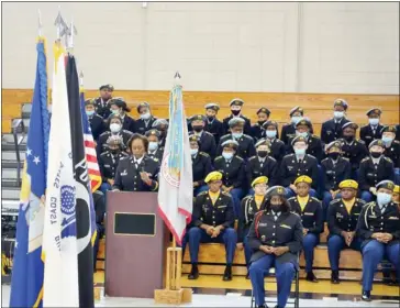  ?? ?? In honor of those who fought for America’s freedom, Starkville High School’s JROTC cadets held its annual Veterans Day program in the SHS gym on Thursday. (Photos by Cal Brown, SDN)