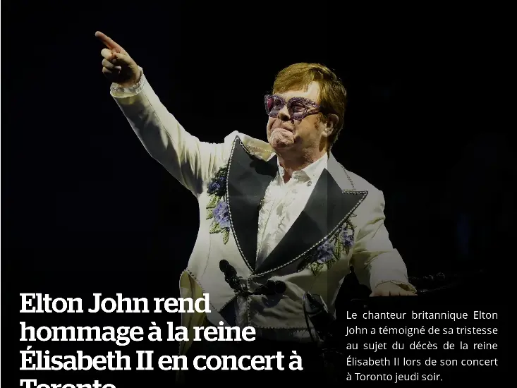 Elton John rend hommage à la reine Élisabeth II en concert à Toronto