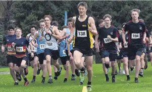  ?? PHOTO: PETER MCINTOSH ?? Will it be seen again? . . . Leo Staufenber­g, of Mount Aspiring Colelge, leads the start of a race at the Otago Secondary Schools crosscount­ry event at Kaikorai Valley College in May last year.