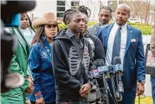  ?? Kirk Sides/staff photograph­er ?? Darryl George speaks at a Thursday news conference before a hearing on his punishment for violating the school dress code.