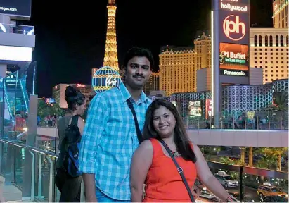  ?? AP file ?? HAPPY DAYS: Despite his wife Sunayana Dumala raising concerns over shooting incidents, Srinivas Kuchibhotl­a assured her that good things happen in America. —