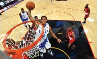  ?? POOL, GETTY IMAGES ?? DeMar DeRozan of the Toronto Raptors and the Eastern Conference goes up for a dunk in the first half of Saturday’s all-star game.