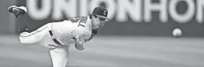  ?? THE ASSOCIATED PRESS ?? Cleveland Guardians starting pitcher Cal Quantrill delivers in the first inning against the San Francisco Giants on Saturday in Cleveland.