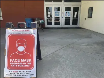  ?? PHOTOS BY JUSTIN COUCHOT — ENTERPRISE-RECORD ?? Butte College has signs and personal protective equipment outside of all of its buildings Wednesday in Butte Valley.