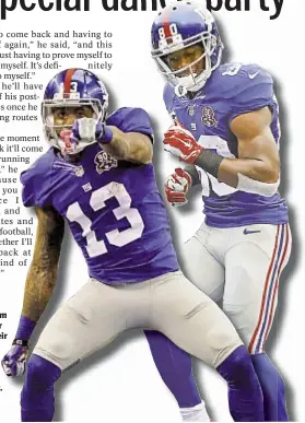  ?? AP PHOTOS ?? Odell Beckham (l.) and Victor Cruz have their signature TD celebratio­ns. Now they’re planning to dance as pair.