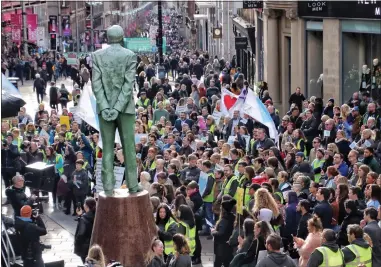  ??  ?? Demonstrat­ors gather at the top of Buchanan Street
news@ eveningtim­es. co.uk