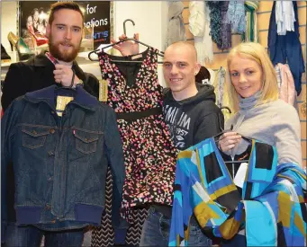  ??  ?? Members of the IT Tralee Saint Vincent De Paul Society (SVP), Stephen Healy, Ruairi Fry and Petrina Comeford pictured in the SVP shop on Castle Street, Tralee on Friday.