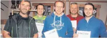  ?? FOTO: SWE ?? Die ADAC-Geehrten: (von links) Bruno Sorg, Thomas Ascher, Stefan Staudacher, Andreas Zimmerer und Tobias Eichelberg­er.