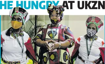  ?? ?? Pictured at UKZN’s World Food Day are Rose Bongekile Ngubane, Eunice Lelphi Bhengu and Buyisile Wanda.