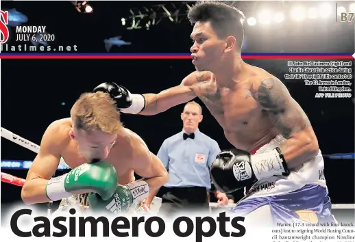  ?? AFP FILE PHOTO ?? John Riel Casimero (right) and Charlie Edwards in action during their IBF Flyweight Title contest at The O2 Arena in London, United Kingdom.