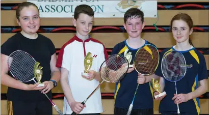  ??  ?? At the Kerry Juvenile Mixed Doubles Championsh­ips last Saturday in Killarney were, from left, the winners of the U-13 Mixed Doubles Championsh­ips, Ava MacKay and Tomas O’Sullivan, from Listowel, alongside the runners-up Mary Casey and Liam Newsome from...