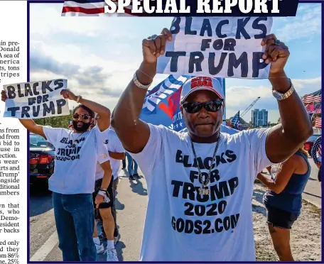  ?? ?? MINORITY SUPPORT: Members of Blacks For Trump showing their backing outside his Florida home, Mar-a-Lago