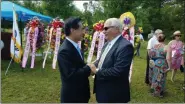  ?? PHOTOS BY DAN SOKIL — MEDIANEWS GROUP ?? Pennsylvan­ia State Sen. Bob Mensch, R-24th District, shakes hands with Ambassador Hyo Sung Park of the Consulate General of the Republic of Korea after a groundbrea­king ceremony on July 19.