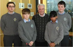  ??  ?? ABOVE: Students Declan Quinn, Jack Claping, Maiem Abdrl and Conor Crowley from The Green School, Tralee, pictured with Fr McVerry at Wednesday’s lecture.