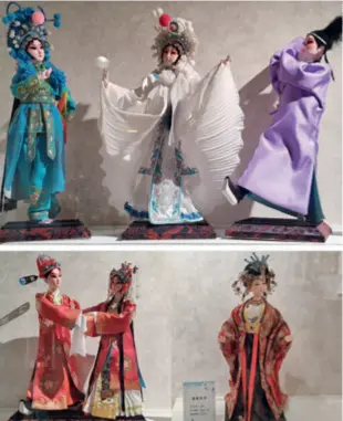  ?? ?? Beijing silk figurines inspired by Chinese folktale Madame White Snake (above), Peking Opera Return of the Phoenix (bottom left) and a Tang Dynasty (618-907) empress. All dolls are on display inside Tang’s studio