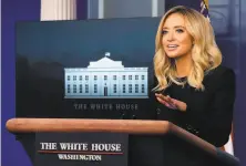  ?? Jim Watson / AFP via Getty Images ?? Press Secretary Kayleigh McEnany holds her first press conference in the Brady Briefing Room at the White House.