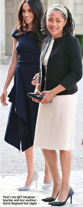  ??  ?? That’s my girl: Meghan Markle and her mother Doria Ragland last night