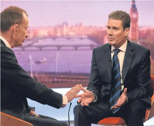  ?? Pictures: PA. ?? Left: Prime Minister Theresa May and First Minister Nicola Sturgeon will meet in Glasgow today for crunch talks on Brexit. Above: Labour’s shadow Brexit secretary Sir Keir Starmer on the BBC’s Andrew Marr Show.