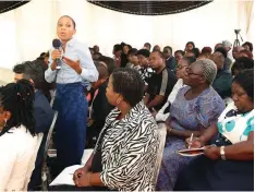  ?? ?? One of the young farmers and entreprene­urs who attended the First Lady’s Internatio­nal Fresh Traditiona­l Produce and Curio Expo preparator­y meeting expresses her views at Zimbabwe House on Friday.