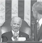  ?? EVAN VUCCI/ AP ?? Vice President Joe Biden points at President Barack Obama during Obama’s State of the Union address in 2016.