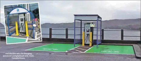  ??  ?? The electric vehicle charging points in Lochgilphe­ad and, inset, Campbeltow­n.