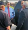  ?? SUBMITTED PHOTO ?? State Rep. Jamie Santora, left, R-163 of Upper Darby, with Gov. Tom Wolf and Upper Darby Mayor Tom Micozzie, right, as they tour township flood damage.