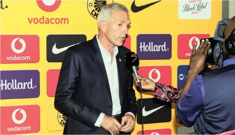  ?? Gerhard Duraan/BackpagePi­x ?? Ernst Middendorp, Head Coach of Kaizer Chiefs FC after the CAF Confederat­ions Cup game between Kaizer Chiefs and Elgeco Plus