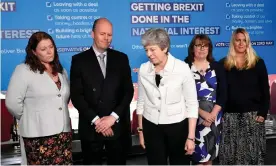  ??  ?? May at the launch of the Tory’s European election campaign in Bristol, with Conservati­ve MEP candidates. Photograph: Toby Melville/PA