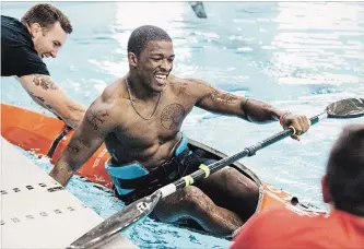  ?? BENJAMIN RASMUSSEN THE NEW YORK TIMES ?? Fabian Griffith, who cannot swim, tries kayaking at the U.S. Olympic Training Center. The Next Olympic Hopeful camp. It is a recognitio­n that elite talent moving from one sport to another is a real phenomenon.