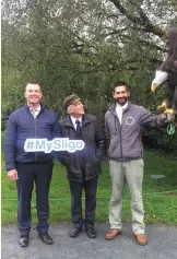  ??  ?? (L-R): Chair South and West Sligo Tourism Committee Cllr Paul Taylor, Judge Donal Connolly and Alex of Eagles Flying.