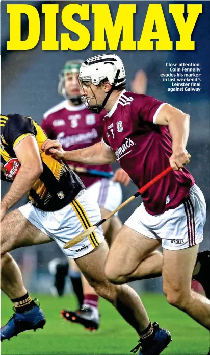  ??  ?? Close attention: Colin Fennelly evades his marker in last weekend’s Leinster final against Galway