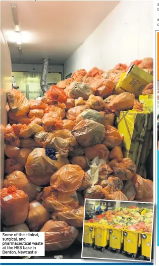  ??  ?? Some of the clinical, surgical, and pharmaceut­ical waste at the HES base in Benton, Newcastle