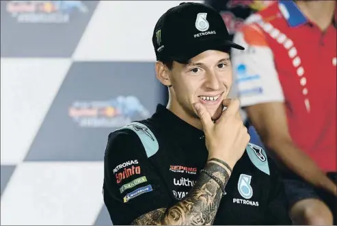  ?? MIRCO LAZZARI GP / GETTY ?? Fabio Quartararo, en la rueda de prensa previa del GP de Andalucía de este fin de semana en Jerez