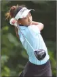  ?? NWA Democrat-Gazette/ DAVID GOTTSCHALK ?? Zoe Antoinette Campos watches her first drive Thursday as she participat­es in the KPMG Stacy Lewis Junior All-Star Invitation­al at the Fayettevil­le Country Club.