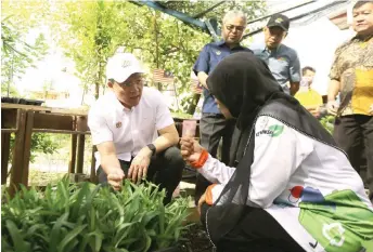  ?? — Bernama photo ?? Nga takes a look at vegetables planted with compost soil at the Zero Waste Community Programme at the Jalan Hospital flats.