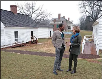  ?? (File Photo/AP/James Madison’s Montpelier/Andrew Shurtleff) ?? Brent Leggs, executive director of the African American Cultural Heritage Action Fund, and Kat Imhoff, president and CEO of The Montpelier Foundation, explore Montpelier’s South Yard on Feb. 10, 2018, during the National Summit on Teaching Slavery, held at James Madison’s Montpelier in Montpelier Station, Va. Leggs’ organizati­on announced Tuesday $3 million in grants being distribute­d to 33 sites and organizati­ons nationwide that are important pieces of African American history.