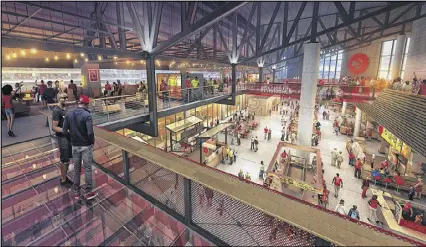  ?? CONTRIBUTE­D BY ATLANTA HAWKS ?? The projected cost to renovate Philips Arena is $192. 5 million. Upfront taxpayer commitment is $142.5 million. Above and below are renderings of the proposed renovation.