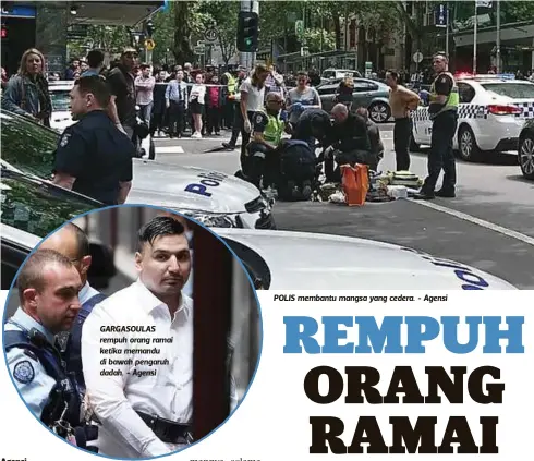  ??  ?? GARGASOULA­S rempuh orang ramai ketika memandu di bawah pengaruh dadah. - Agensi
POLIS membantu mangsa yang cedera. - Agensi