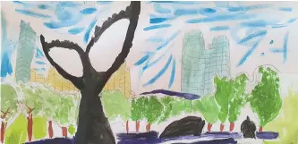  ?? Courtesy of Luke Lihalakha ?? “The Whale at Haedoji Park” watercolor by a second-grader at Chadwick Internatio­nal