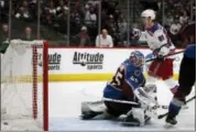  ?? JOE MAHONEY - THE ASSOCIATED PRESS ?? New York Rangers right wing Pavel Buchnevich (89) pumps his fist after scoring a goal against Colorado Avalanche goaltender Jonathan Bernier (45) in the second period of an NHL hockey game in Denver on Saturday, Jan. 20, 2018.