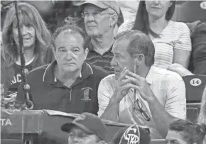  ?? ISAIAH J. DOWNING / USA TODAY SPORTS ?? Chicago Cubs chairman Tom Ricketts and Colorado Rockies owner Dick Monfort take in a 2021 game at Coors Field.