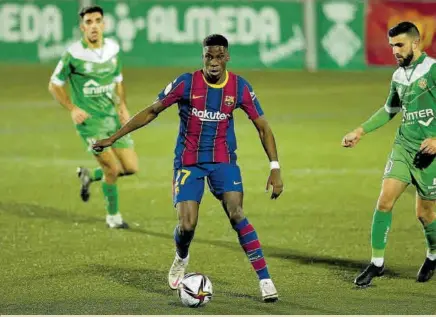  ?? // JAVI FERRÁNDIZ ?? Ilaix Moriba, del partido de Copa en Cornellà a jugar esta tarde con el filial ante el Olot