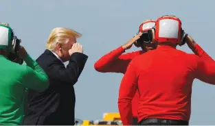  ?? (Reuters) ?? US PRESIDENT Donald Trump arrives to participat­e in the commission­ing ceremony of the aircraft carrier ‘USS Gerald R. Ford’ at Naval Station Norfolk in Virginia yesterday.